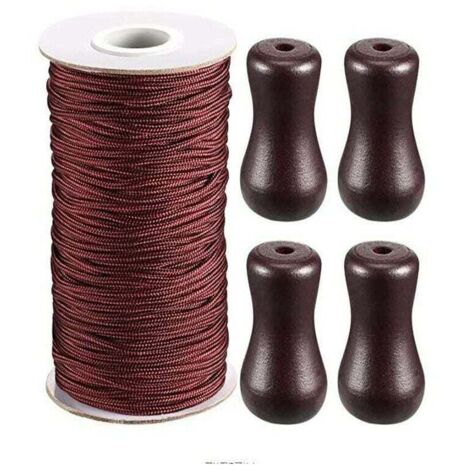 0.2cm Corde d'Ombrage Tressé Marron 50M/Rouleau avec 4 Pièces Marron Pendentif en Bois pour Aluminium Store Ombre, Plante de Jardinage et de l'Artisanat (Marron) (1/5)