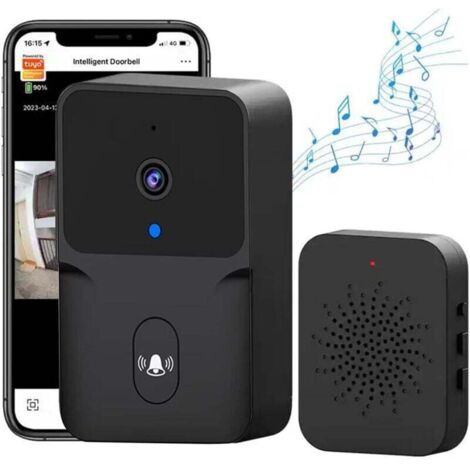 Sonnette sans Fil avec Camera, Sonnette sans Fil Exterieur, Support des appels vidéo, Talk - Talk Variable, Capture d'image, Vision Nocturne(Noir) -ANPVIZ (1/4)