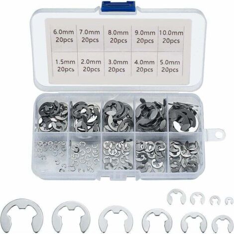 E Clip Anneau 304 Inox Circlips Exterieur Assortiment De Circlips 1.5/2/3/4/5/6/7/8/9/10Mm Divers Usages 200Pcs (1/4)