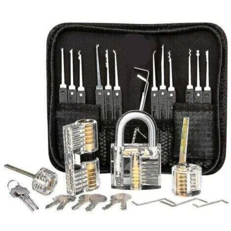 Kit de crochetage de serrure , kit de crochetage de serrure de 25 pièces, outils de pratique avec 3 serrures transparentesaj