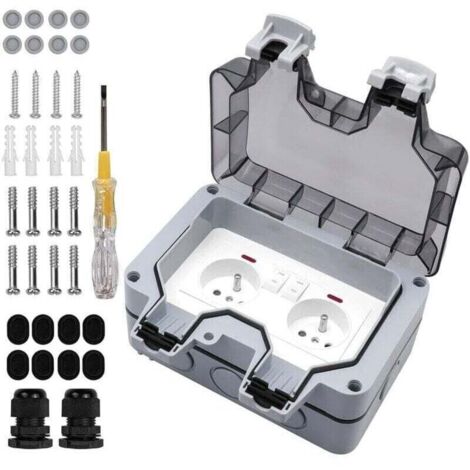Prise Extérieure étanche avec Interrupteur et Témoin Lumineux, Double Prise Etanche Prise Standard Français Encastrée, AC250V/16A pour Cuisine, Salle de Bain, Prise Murale de Jardin,boite etanche elec (1/5)