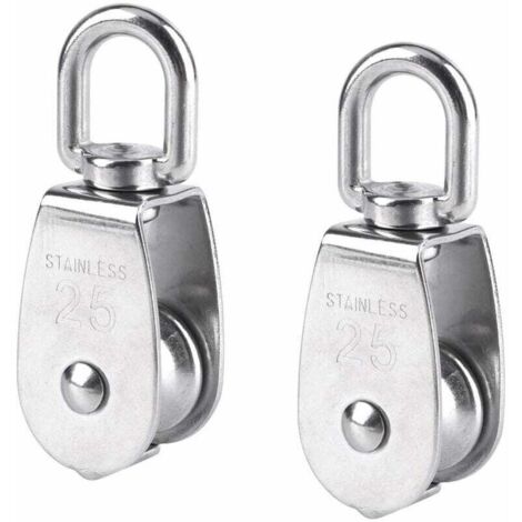 2 Pièces 25 mm Poulie Simple Poulie en Acier INOX Poulie de Levage Capacité de la Poulie 150 kg - Argent