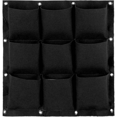 Sac à Plantes Mural Sac de Plantation Suspendu Plante Sac De Croissance Jardinière Murale Verticale Intérieur Extérieur Fleur 9 Poches pour la maison, le bureau et le jardinage à la maison avec (Noir)