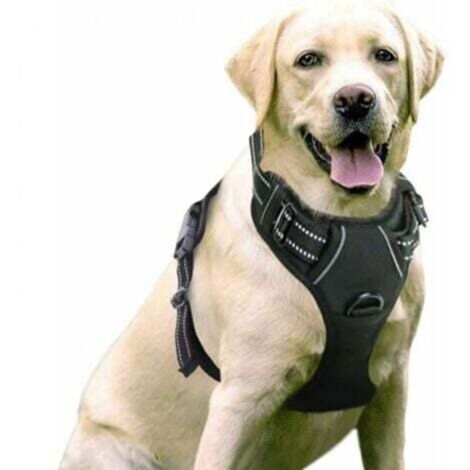 Harnais anti-traction pour chien, juste pour les chiens, harnais réfléchissant réglable facile à porter avec sangle de fixation avant, adapté aux chiens de taille moyenne, grand, noir