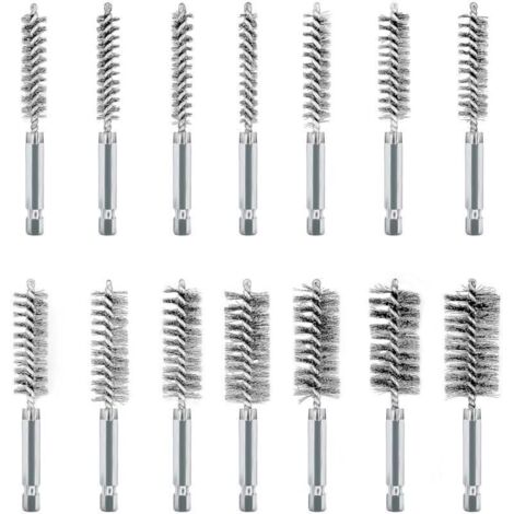 14Pcs Brosses Métalliques pour Visseuse, Acier Inoxydable Brosses Métallique a Main Cylindriques, Jeu de Brosse de Trou pour Perceuse Meuleuse et Autres Outils Rotatifs