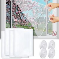 Mosquitera para ventana, 4 piezas, mosquitera de malla para ventana, mosquitera para ventana, mosquitera con 4 cintas autoadhesivas, 130 cm x 150 cm, para diferentes ventanas (negro)