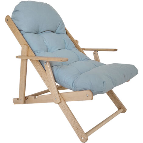 Folding Wooden Relaxing Armchair with Thick Cushion - Comfortable and Reclining Living Room Chair