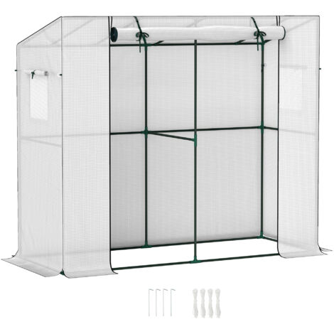 Lean-to balcony greenhouse with sliding door and screened windows, UV resistant, for flowers, seedlings and plants, white