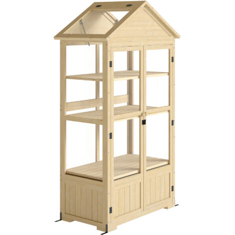 Garden greenhouse with shelves, opening roof window, lockable door, wooden frame and acrylic panels, 100x56x178 cm (1/5)