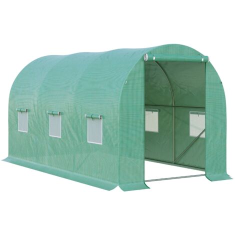 Arched Garden Greenhouse with 6 Screened Windows, Transparent Cover, Metal Frame, Dimensions 3.95 x 1.95 x 1.90 m, Green (1/5)