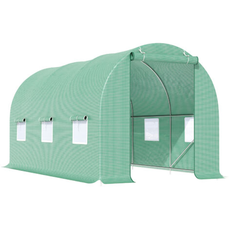 4.5 x 2 x 2 meter Tunnel Greenhouse, Reinforced Galvanized Steel Structure, 6 Windows and 1 Door, Green Garden Shed (1/5)