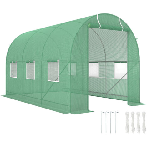 350x200 cm garden greenhouse with 6 windows, galvanized steel growing tunnel and PE cover, stable, ideal for tomatoes and plants, includes anchors and ropes, green (1/5)