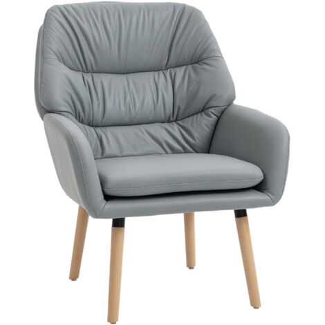 Modern Armchair with High Backrest and Double Padding, Home Office and Living Room Chair in Faux Leather Fabric, Anthracite Grey (1/5)