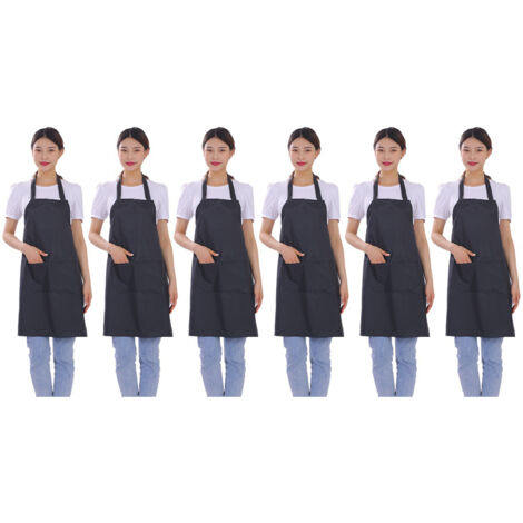 6pcs Waterproof Apron Lightweight Black Apron with Two Pockets for Mens Women for Housework Cooking (1/5)