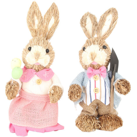 2PCS Easter Bunny Ornament Cute Rustic Simulation Rabbit Doll Home Party Supplies 23cm (1/5)
