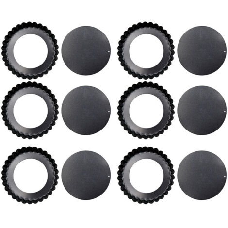 6PCS Removable Bottom Tart Pan Non Stick Coating Carbon Steel Black Quiche Pan for Kitchen (1/5)