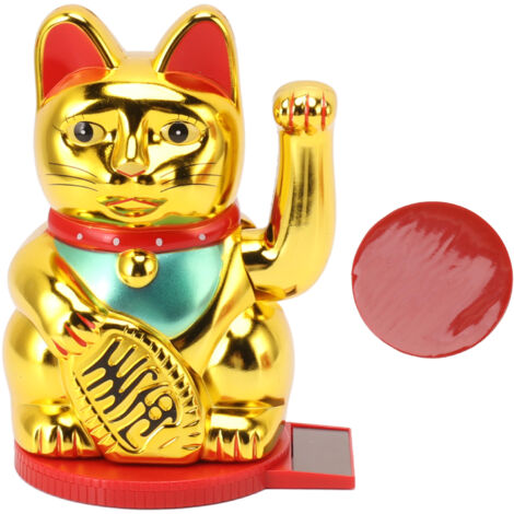 Solar Energy Powered Wealth Welcoming Cat with Waving Arm 6 Inch Lucky Money Cat Decoration for Home Car Office Gold (1/5)