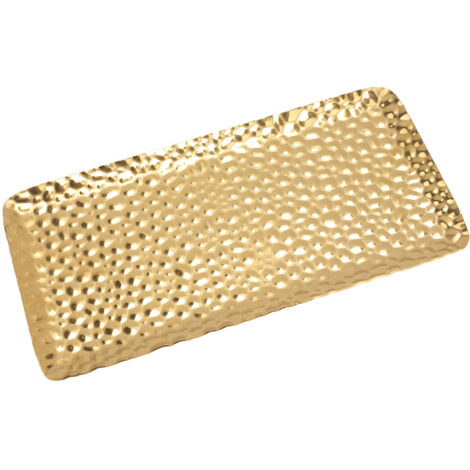 Hammered Tray Exquisite Odorless Stainless Steel Serving Tray for Living Room Bedroom Kitchen Bathroom 19.5x9.5cm Gold (1/5)