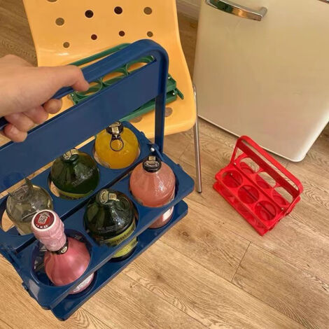Portable Beer Bottle Rack Pure Color Foldable Beverage Storage Rack Picnic Beer Handle Basket Blue (1/5)