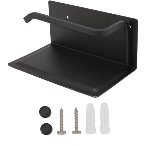 Wall Mounted Tissue Holder Toilet Tissue Bracket Bathroom Paper Roll Hanger with Phone Shelf Black (1/5)