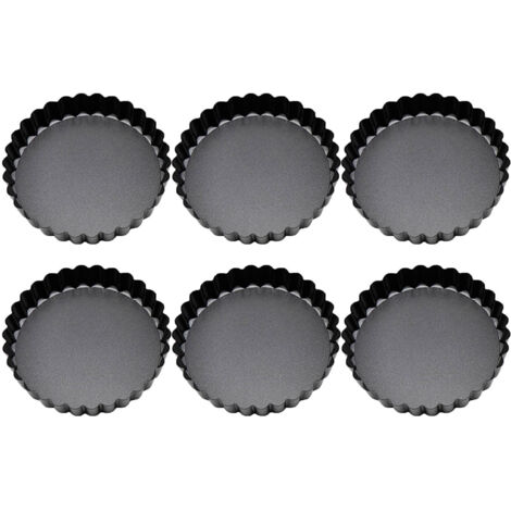 6 Pcs Mini Cake Mould with Removable Bottom 3 Inch Egg Tart Mould Muffin Pans Black Round for Dessert Baking Cooking (1/5)