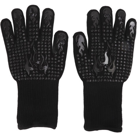 2 Pcs Heat Resistant Gloves Thermal Isolation High Temperature Resistant Anti Slip Washable Silicone Knitted Oven Mitts Free Size Black (1/5)