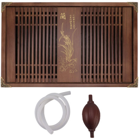 Kungfu Tea Tray Chinese Gongfu Tea Tray Drainage Water Storage Wood Tea Table with Drain Pipe Light Black Orchid (1/5)