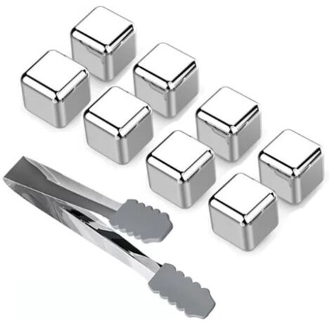 8PCS Metal Ice Cubes 304 Stainless Steel with Ice Tongs Widely Used Whiskey Stones for Chilling Whiskey Beverage (1/5)