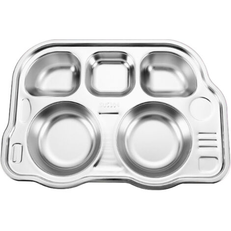Stainless Steel Divided Platter Food Grade Cartoon Drop Proof Fun Shape Divided Dinner Tray for Kindergarten Pickup Truck (1/5)