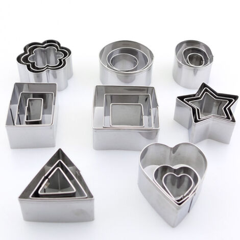 24pcs Metal Biscuit Cutters Set Food Grade BPA Free Stainless Steel Biscuit Molds for Biscuits Chocolate Cake (1/5)