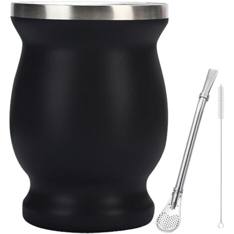 8oz 304 Stainless Steel Gourd Cup Double Layers Vacuum Insulation Cup with Straw Brush Black (1/5)