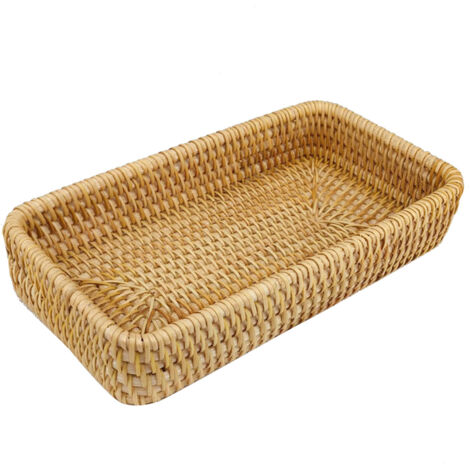 Rattan Tray Tabletop Organization Hand Woven Snack Storage Basket Multifunctional Serving Tray S