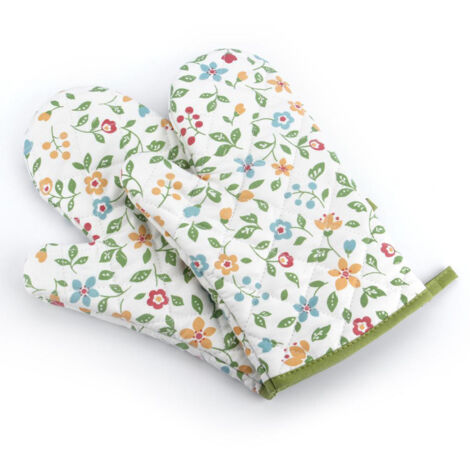 1 Pair Oven Gloves Non Slip Flower Grass Pattern Heat Resistant Microwave Mitts for Cooking Kitchen (1/5)