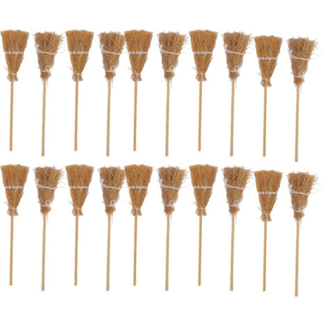 20pcs Mini Witch Broom White Rope Decoration DIY Mini Witch Miniature Witch Broom for Halloween Party Stage Performance