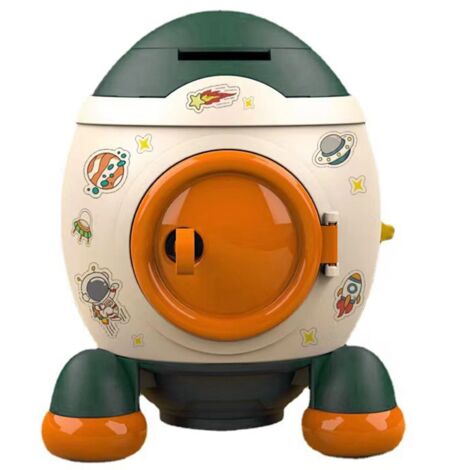 Cartoon Style Space Rocket Piggy Bank Money Bank Money Saving Jar Boys Girls Gift Morandi Green (1/5)