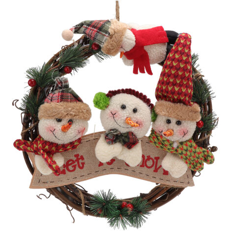 Christmas Wreath Fadeless Durable Joyful Vibes Rich Bright Colors Grapevine Wreath for Door Window Decor Snowman Style (1/5)