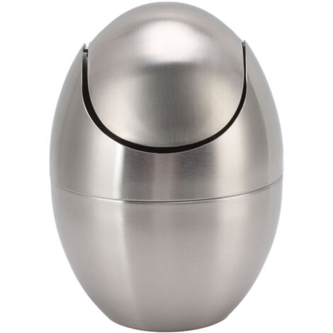 Desktop Trash Can Stainless Steel Egg Shape Mini Countertop Waste Bin with Swing Lid for Bathroom Bedroom (1/5)
