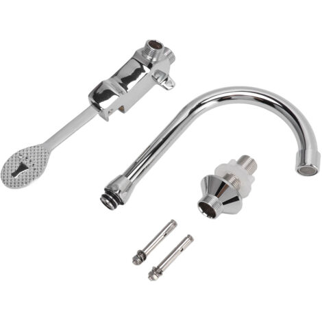 Foot Pedal Faucet Set Stainless Steel Hands Free Silver Touchless Floor Mount Foot Control Water Tap Kit