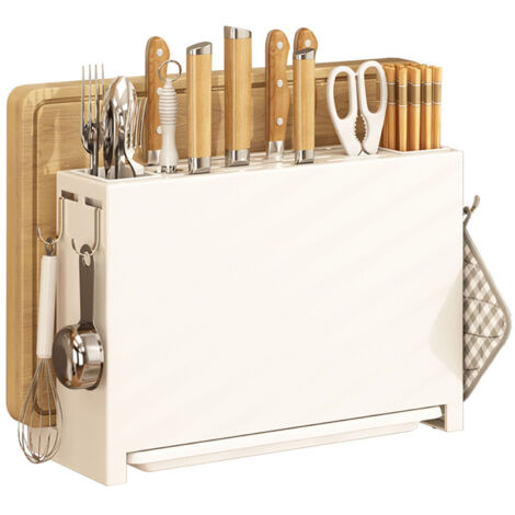 Kitchen Knife Drying Holder Integrated Chopsticks Cutting Board Storage Rack Organizer White (1/5)