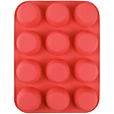 12 Cupcake Pan Soft Silicone Round Shape Easy Release Muffin Pan for Cupcake Muffin Gelatin Soap Candle Big Red (1/5)