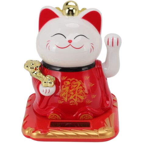 Lucky Waving Cat Light Induction Plastic Chinese Welcome Cat Ornament for Home Cars Red (1/5)