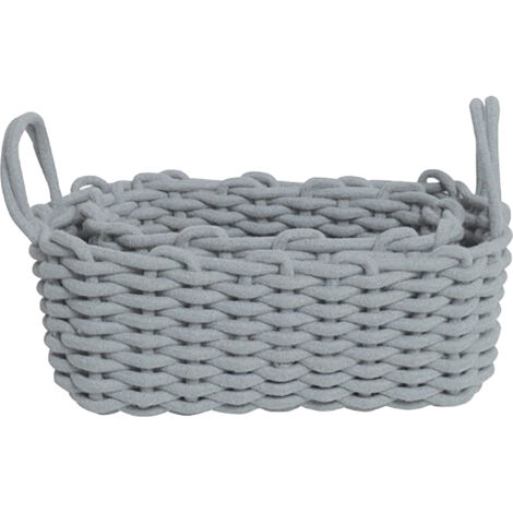 Cotton Rope Storage Basket Hand Knitting Nordic Style Desktop Storage Organizer for Key Snacks Underwear Grey 36x25x15cm/14.2x9.8x5.9in (1/5)