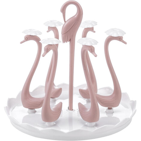 Swan Cup Holder with Rotating Drip Tray Plastic Rotatable Drinking Cup Drainer Stand Rack for Home Kitchen Pink 6 Heads (1/5)