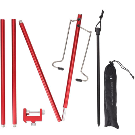 Camping Lantern Stand Portable Lightweight Outdoor Camping Aluminum Alloy Lamp Pole Light Hanging Stand Red (1/5)