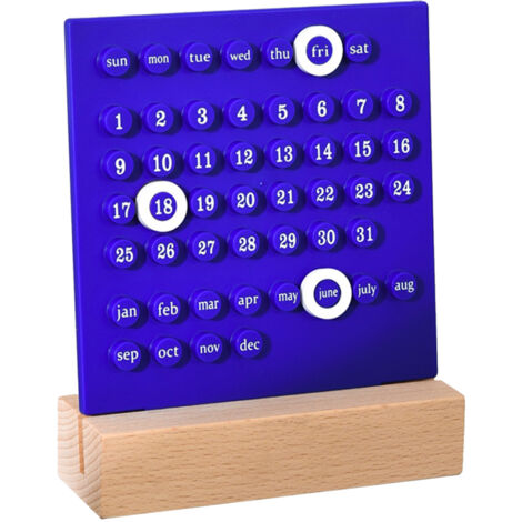 Wooden Kids Calendar DIY Hand Operated Develop Planning Skills Perpetual Calendar for Home Blue (1/5)