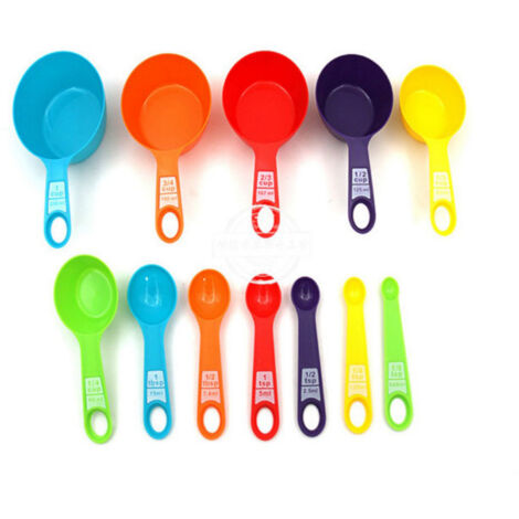 12Pcs Colorful Measure Cups and Spoons Set Safe Healthy Easy Storage DIY Stackable Nesting Kitchen Measuring Tools Random Color 12 Pieces (1/5)