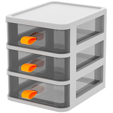 Drawer Type Desktop Storage Box Transparent Desktop Stationery Organizer with Orange Handle 3 Layer White 13.4x17x17cm (1/5)