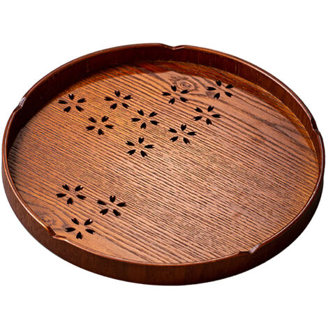Tea Tray Cherry Blossom Pattern Wooden Tea Plate Green Tea Baking Serving Plate for Home Tea House Round (1/5)