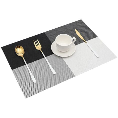 8pcs Placemats Easy Cleaning PVC Material Waterproof Black White Plaid Pattern Dining Placemats for Hotel (1/5)