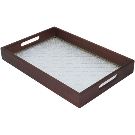 Serving Tray Walnut Wood Vintage Glass Cake Bread Breakfast Snack Plate Elegant Rectangle Tray (1/5)